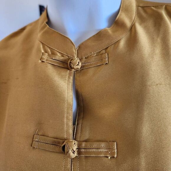 Chico's Design mandarin collar 90's golden yellow liquid silky too tunic 100% si - Picture 5 of 5